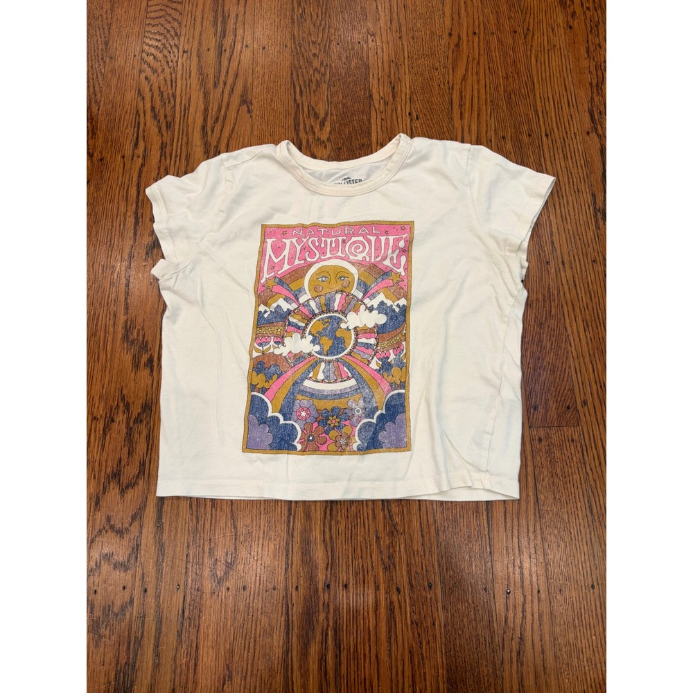 Hollister Natural Mystique Graphic Tee Cream Cotton Retro Sun Earth Small